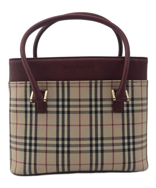 BURBERRY（バーバリー）BURBERRY (バーバリー) ハンドバッグ ノバチェック ボルドー×ベージュ サイズ:不明の古着・服飾アイテム