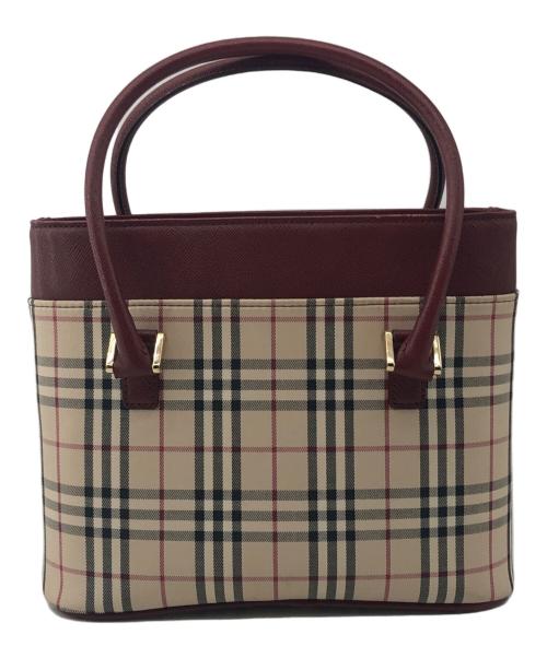 BURBERRY（バーバリー）BURBERRY (バーバリー) ハンドバッグ ノバチェック ボルドー×ベージュ サイズ:不明の古着・服飾アイテム