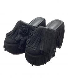 YELLO（イエロ）の古着「ROOT FRINGED PLATFORM MULES」｜ブラック
