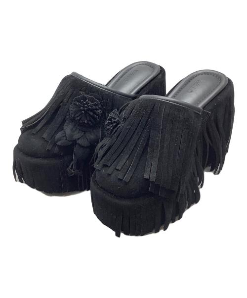 YELLO（イエロ）YELLO (イエロ) ROOT FRINGED PLATFORM MULES ブラック サイズ:Sの古着・服飾アイテム