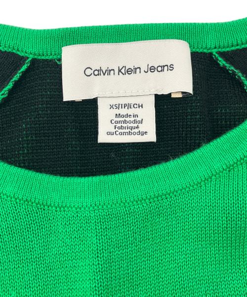 Calvin Klein Jeans（カルバンクラインジーンズ）Calvin Klein Jeans (カルバンクラインジーンズ) ショートスリーブ ロゴ セーター グリーン サイズ:XSの古着・服飾アイテム