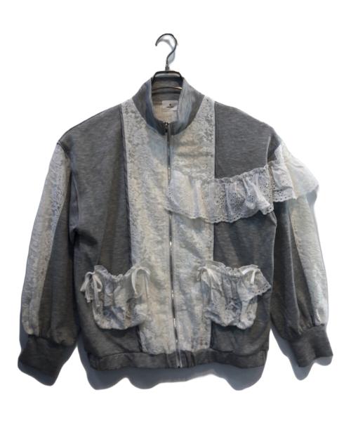 merry jenny（メリージェニー）merry jenny (メリージェニー) レーストラックジャケット グレー×ホワイト サイズ:Fの古着・服飾アイテム