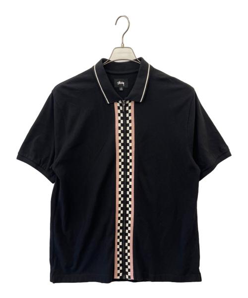 stussy（ステューシー）stussy (ステューシー) ジップポロシャツ ブラック×ピンク サイズ:XLの古着・服飾アイテム