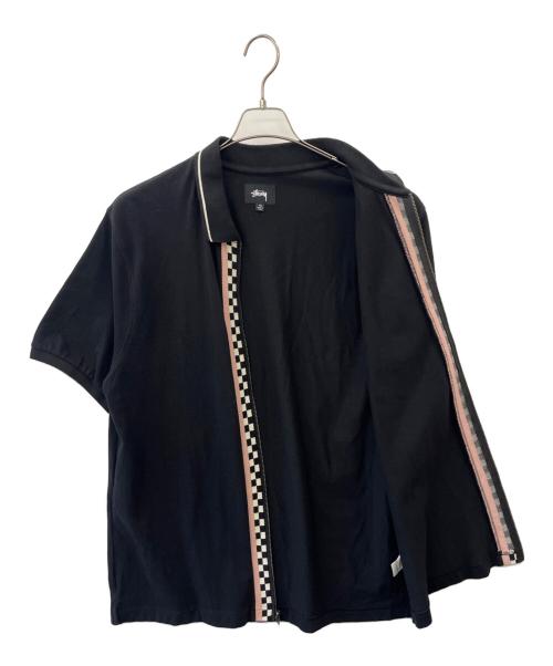 stussy（ステューシー）stussy (ステューシー) ジップポロシャツ ブラック×ピンク サイズ:XLの古着・服飾アイテム