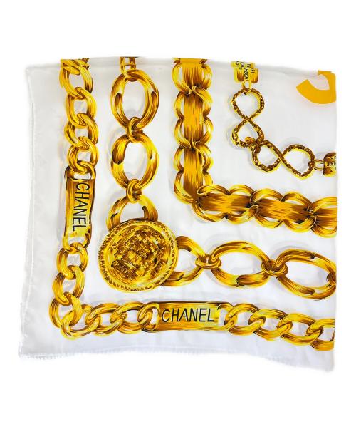 CHANEL（シャネル）CHANEL (シャネル) CHANEL　シルクスカーフ ゴールド×ホワイトの古着・服飾アイテム