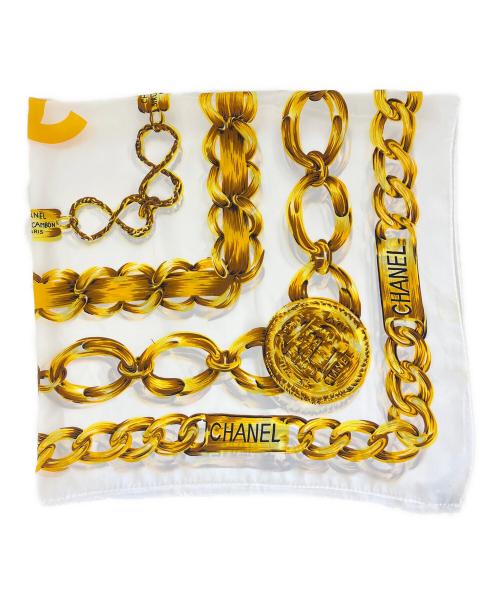 CHANEL（シャネル）CHANEL (シャネル) CHANEL　シルクスカーフ ゴールド×ホワイトの古着・服飾アイテム