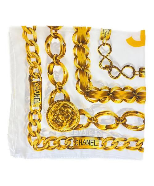 CHANEL（シャネル）CHANEL (シャネル) CHANEL　シルクスカーフ ゴールド×ホワイトの古着・服飾アイテム