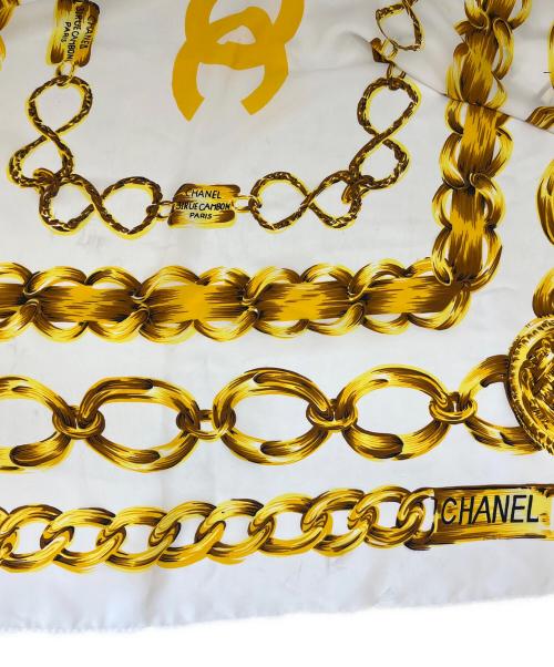 CHANEL（シャネル）CHANEL (シャネル) CHANEL　シルクスカーフ ゴールド×ホワイトの古着・服飾アイテム