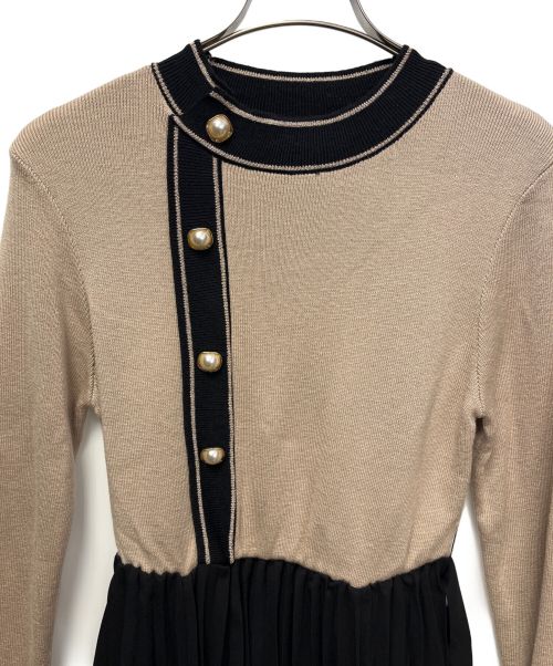 HER LIP TO（ハーリップトゥ）Her lip to (ハーリップトゥ) ニットロングドレス ベージュ×ブラック サイズ:Sの古着・服飾アイテム