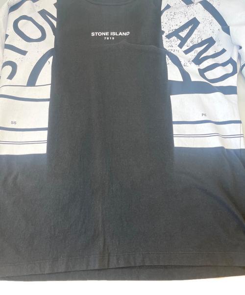 STONE ISLAND（ストーンアイランド）STONE ISLAND (ストーンアイランド) STONE ISLAND　プリントカットソー ブラック×ホワイト サイズ:Mの古着・服飾アイテム