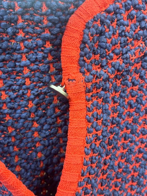 CHANEL（シャネル）CHANEL (シャネル) 七分丈ニット レッド×ネイビー サイズ:36の古着・服飾アイテム