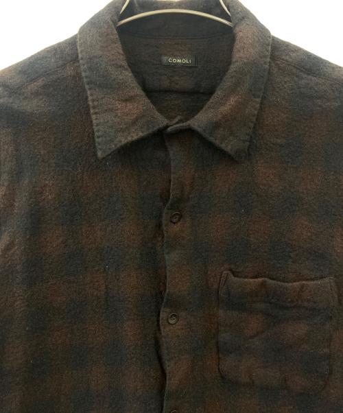 COMOLI（コモリ）COMOLI (コモリ) ウールチェックオープンカラーシャツ ブラウン サイズ:3の古着・服飾アイテム
