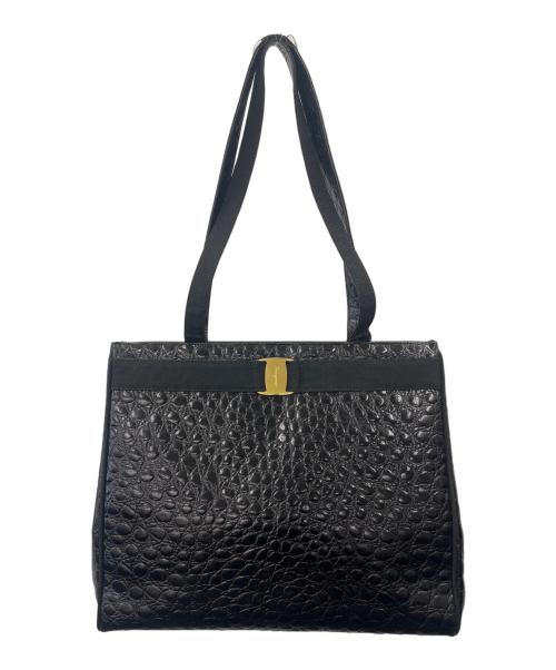 Salvatore Ferragamo（サルヴァトーレ フェラガモ）Salvatore Ferragamo (サルヴァトーレ フェラガモ) Salvatore Ferragamo　型押しトートバッグ ブラックの古着・服飾アイテム