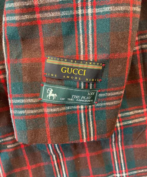 GUCCI（グッチ）GUCCI (グッチ) チェック柄チェスターコート レッド×グリーン サイズ:SIZE 50の古着・服飾アイテム