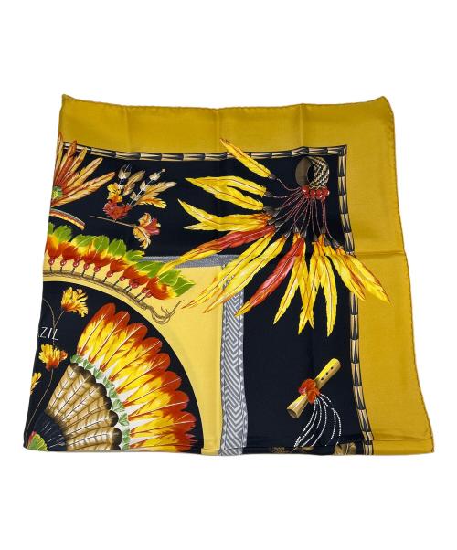 HERMES（エルメス）HERMES (エルメス) スカーフ ブラック×イエローの古着・服飾アイテム