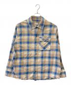 MONCLERモンクレール）の古着「MONCLER　バックロゴフランネルシャツ」｜ブルー×ベージュ