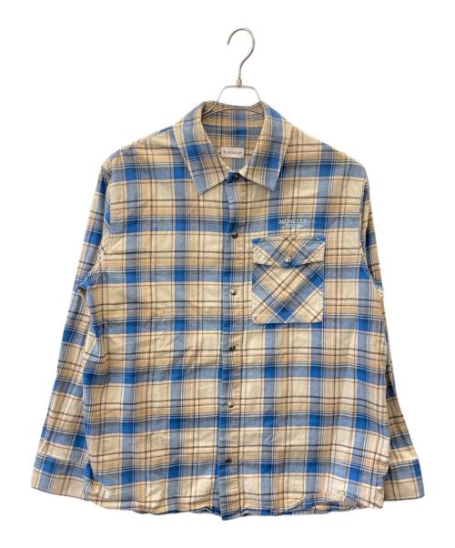 MONCLER（モンクレール）MONCLER (モンクレール) MONCLER　バックロゴフランネルシャツ ブルー×ベージュ サイズ:Lの古着・服飾アイテム