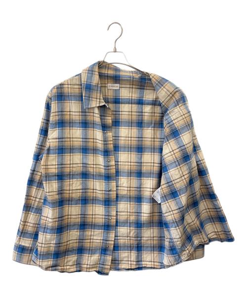 MONCLER（モンクレール）MONCLER (モンクレール) MONCLER　バックロゴフランネルシャツ ブルー×ベージュ サイズ:Lの古着・服飾アイテム