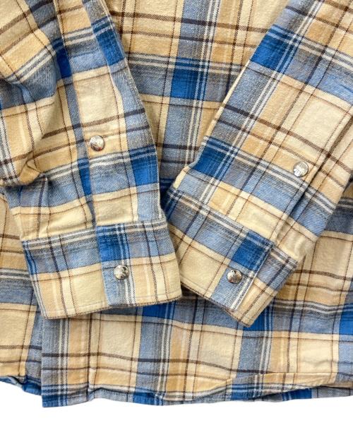 MONCLER（モンクレール）MONCLER (モンクレール) MONCLER　バックロゴフランネルシャツ ブルー×ベージュ サイズ:Lの古着・服飾アイテム