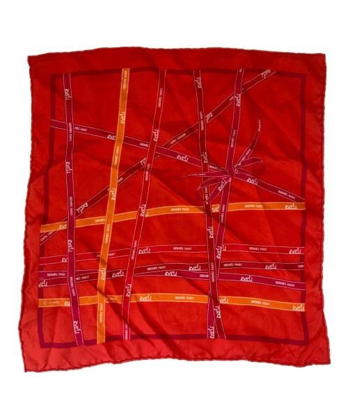 HERMES（エルメス）HERMES (エルメス) HERMES　シルクスカーフ　リボン柄 オレンジの古着・服飾アイテム