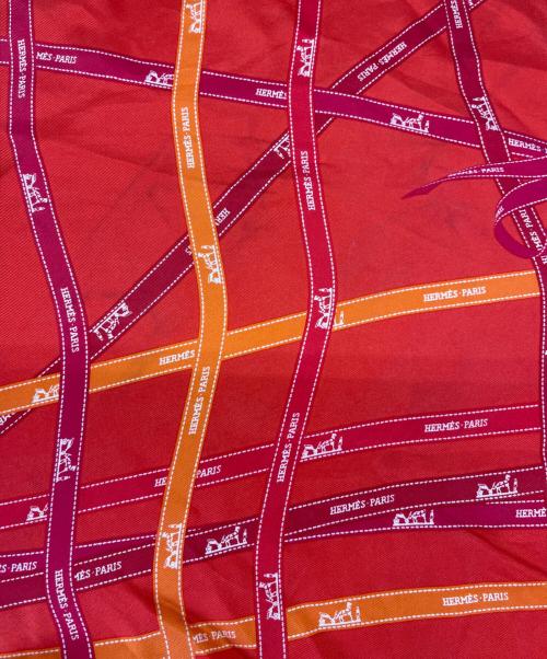 HERMES（エルメス）HERMES (エルメス) HERMES　シルクスカーフ　リボン柄 オレンジの古着・服飾アイテム