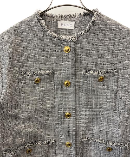 PLST（プラステ）PLST (プラステ) PLST ツイードメタルボタンジャケット グレー サイズ:Mの古着・服飾アイテム