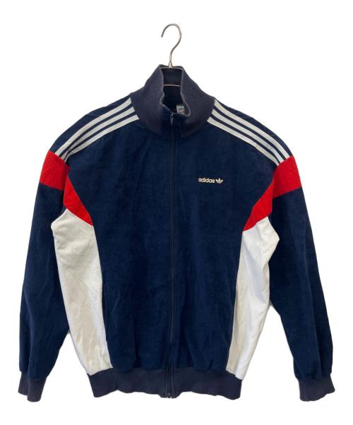 adidas（アディダス）adidas (アディダス) adidas 70-80sトラックジャケット　ベロア ネイビー×ホワイト サイズ:イギリス Lの古着・服飾アイテム