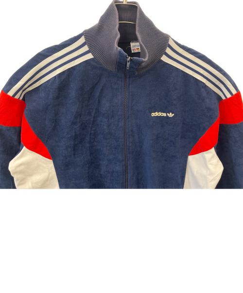 adidas（アディダス）adidas (アディダス) adidas 70-80sトラックジャケット　ベロア ネイビー×ホワイト サイズ:イギリス Lの古着・服飾アイテム