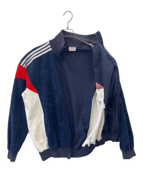 adidas（アディダス）adidas (アディダス) adidas 70-80sトラックジャケット　ベロア ネイビー×ホワイト サイズ:イギリス Lの古着・服飾アイテム