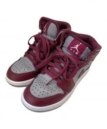 NIKE（ナイキ）の古着「NIKE　GS Air Jordan 1 Mid "Team Red"　ミッドカットスニーカー」｜グレー×レッド