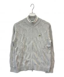 LACOSTE（ラコステ）の古着「LACOSTE　変形ケーブルジップアップコットンニットテニスカーディガン」｜グレー