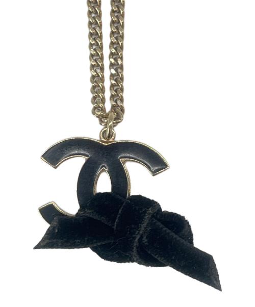 CHANEL（シャネル）CHANEL (シャネル) CHANEL　ココマークリボンネックレス ブラック×ゴールドの古着・服飾アイテム