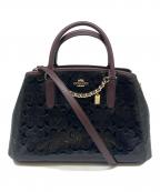 COACHコーチ）の古着「COACH  デボスド シグネチャー パテントレザー スモールマーゴット キャリーオール 2WAYバッグ」｜ブラウン×ブラック