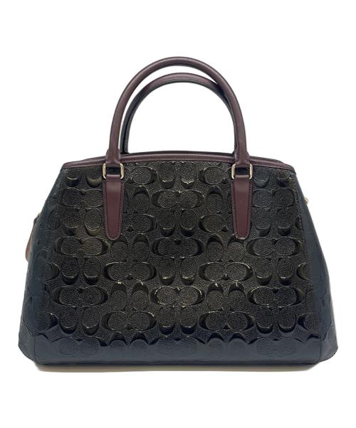 COACH（コーチ）COACH (コーチ) COACH  デボスド シグネチャー パテントレザー スモールマーゴット キャリーオール 2WAYバッグ ブラウン×ブラックの古着・服飾アイテム