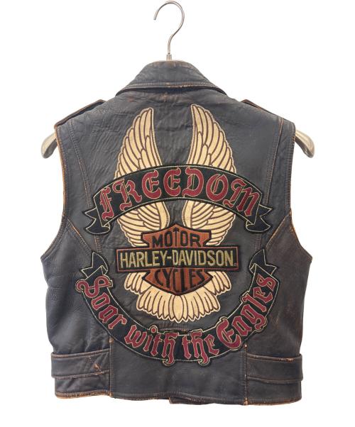 HARLEY-DAVIDSON（ハーレーダビッドソン）HARLEY-DAVIDSON (ハーレーダビッドソン) HARLEY-DAVIDSON　ダブルライダースベスト ブラウン サイズ:Ｍの古着・服飾アイテム
