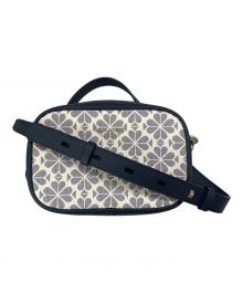 Kate Spade（ケイトスペード）の古着「Kate Spade フラワーコーテッドキャンバス ショルダーバッグ」｜ホワイト×ネイビー