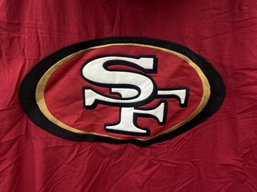STARTER（スターター）STARTER (スターター) NFL (エヌエフエル) STARTER×NFL　フーデッドジャケット　韓国製 古着　49ers レッド サイズ:Lの古着・服飾アイテム