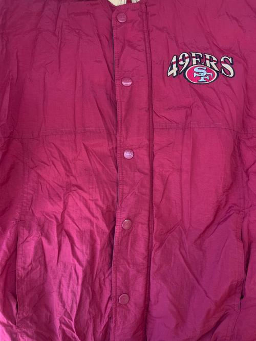 STARTER（スターター）STARTER (スターター) NFL (エヌエフエル) STARTER×NFL　フーデッドジャケット　韓国製 古着　49ers レッド サイズ:Lの古着・服飾アイテム