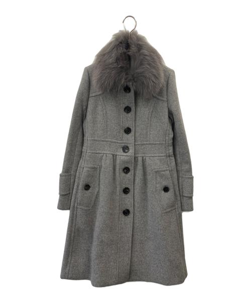 BURBERRY BLUE LABEL（バーバリー ブルー レーベル）BURBERRY BLUE LABEL (バーバリーロンドンブルーレーベル) BURBERRY BLUE LABEL  フォックスファー・アンゴラ混　ファー付コート グレー サイズ:40の古着・服飾アイテム