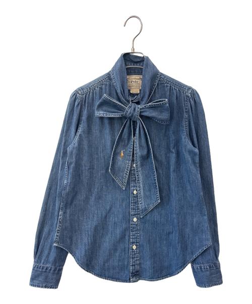 POLO RALPH LAUREN（ポロ・ラルフローレン）POLO RALPH LAUREN (ポロ・ラルフローレン) POLO RALPH LAUREN ボウタイデニムシャツ 長袖シャツ インディゴ サイズ:4の古着・服飾アイテム