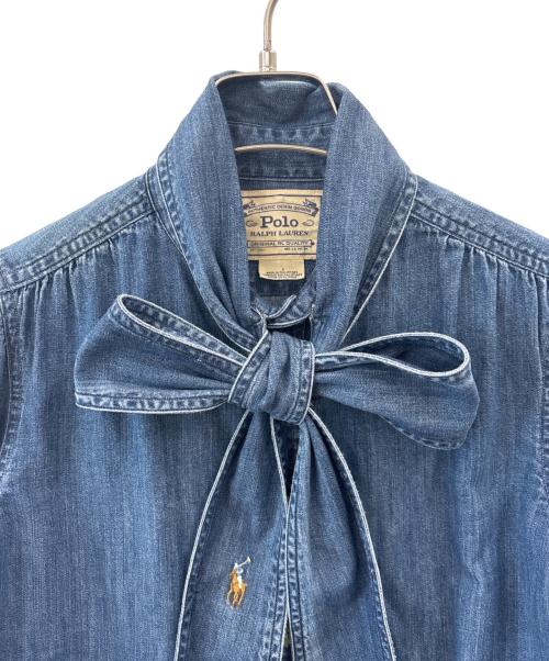 POLO RALPH LAUREN（ポロ・ラルフローレン）POLO RALPH LAUREN (ポロ・ラルフローレン) POLO RALPH LAUREN ボウタイデニムシャツ 長袖シャツ インディゴ サイズ:4の古着・服飾アイテム