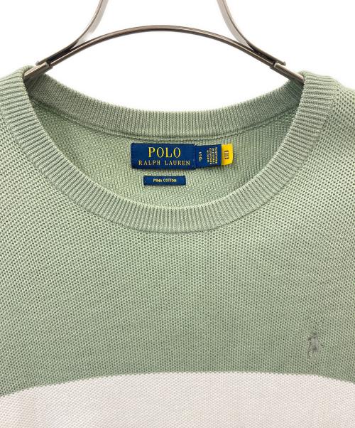 POLO RALPH LAUREN（ポロ・ラルフローレン）POLO RALPH LAUREN (ポロ・ラルフローレン) POLO RALPH LAUREN　コットン　ニット グリーン×ホワイト×グレー サイズ:SPの古着・服飾アイテム
