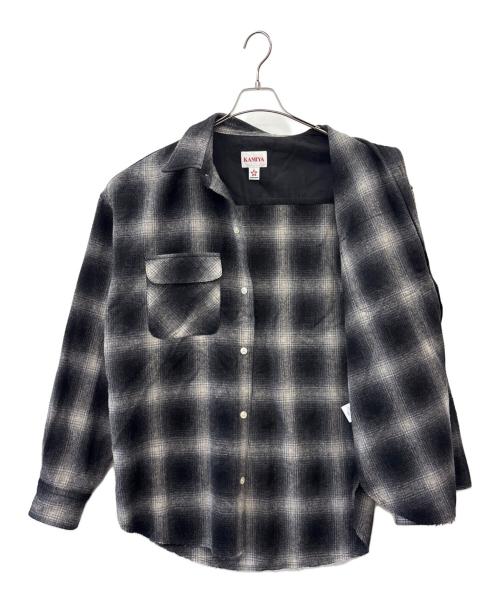 KAMIYA（カミヤ）KAMIYA (カミヤ) KAMIYA　Wool Check Shirt　ネルシャツ ブラック×グレー サイズ:Ｍの古着・服飾アイテム