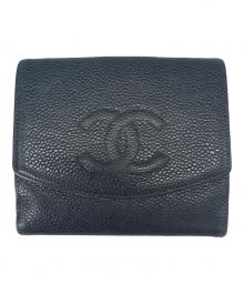CHANEL（シャネル）の古着「CHANEL ココマーク  キャビアスキン  2つ折り財布」｜ネイビー