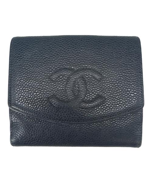 CHANEL（シャネル）CHANEL (シャネル) CHANEL ココマーク  キャビアスキン  2つ折り財布 ネイビーの古着・服飾アイテム