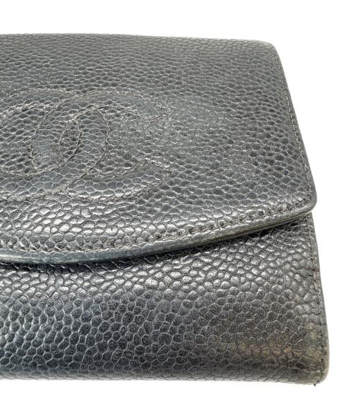 CHANEL（シャネル）CHANEL (シャネル) CHANEL ココマーク  キャビアスキン  2つ折り財布 ネイビーの古着・服飾アイテム