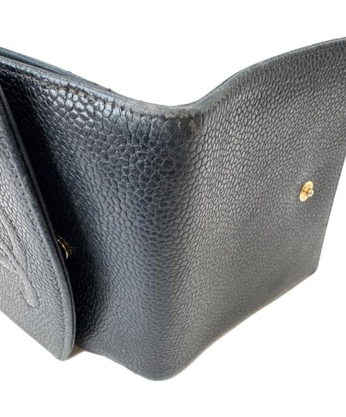 CHANEL（シャネル）CHANEL (シャネル) CHANEL ココマーク  キャビアスキン  2つ折り財布 ネイビーの古着・服飾アイテム