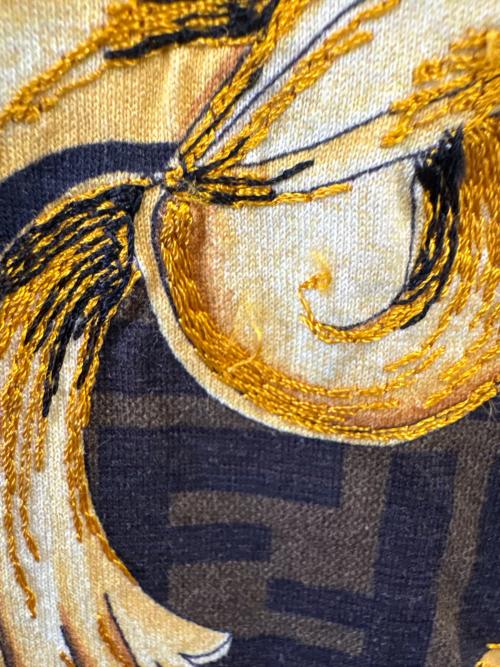 FENDI（フェンディ）FENDI (フェンディ) VERSACE (ヴェルサーチェ) FENDI　VERSACE　半袖カットソー ブラック×イエロー サイズ:Sの古着・服飾アイテム