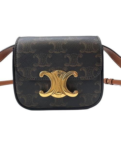 CELINE（セリーヌ）CELINE (セリーヌ) CELINE トリオンフ　ショルダーポーチ ブラック×ブラウンの古着・服飾アイテム