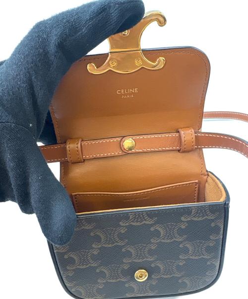 CELINE（セリーヌ）CELINE (セリーヌ) CELINE トリオンフ　ショルダーポーチ ブラック×ブラウンの古着・服飾アイテム